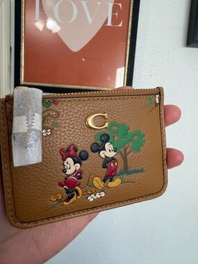 NWT Coach Mini ID Card Case With Mickey Mouse and Minnie Mouse